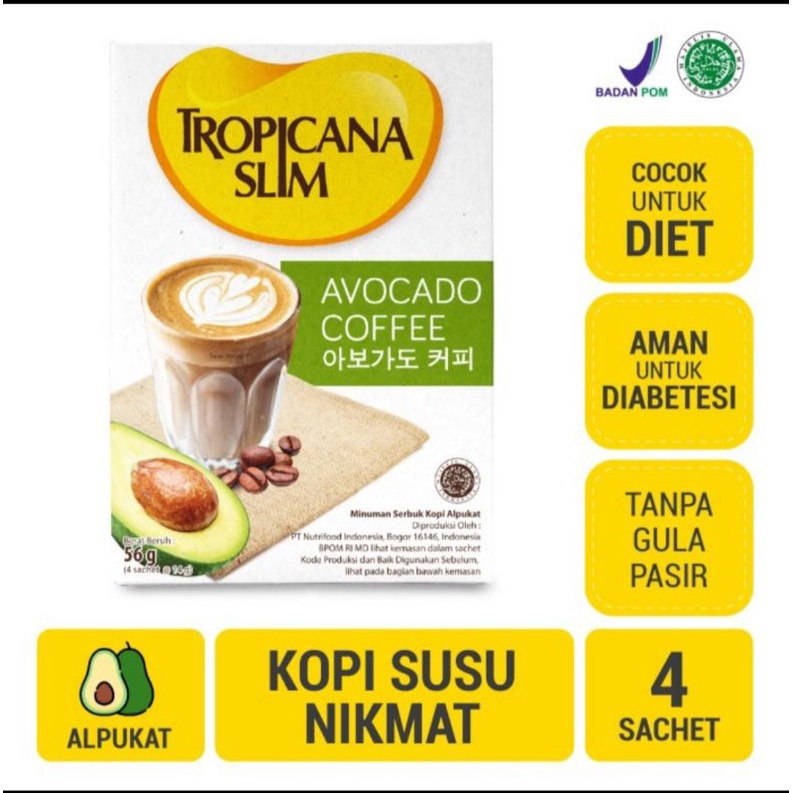 

Tropicana Slim Avocado Coffee 4 Sachet - Kopi Alpukat Bebas Gula