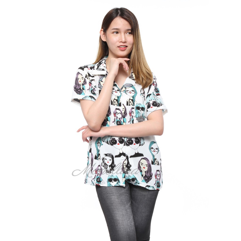 Monellina 90121 Kemeja Wanita Lengan Pendek Retro-3
