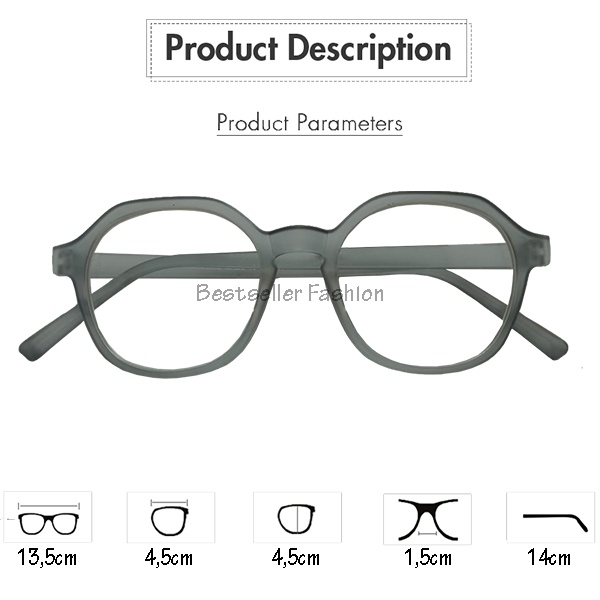 Kacamata Minus (+) uk. -0.50 s/d -4.00 Kacamata Rabun Jauh Model Hexagonal Abu Untuk Pria dan Wanita NOCASE