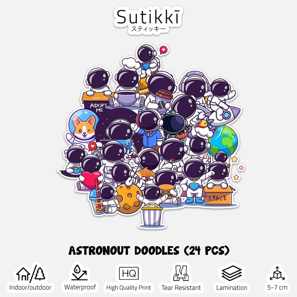 

Sutikki | Sticker Pack Astonout Doodle NASA Astronot Doodles Chibi Cute Stiker Laptop Vinyl