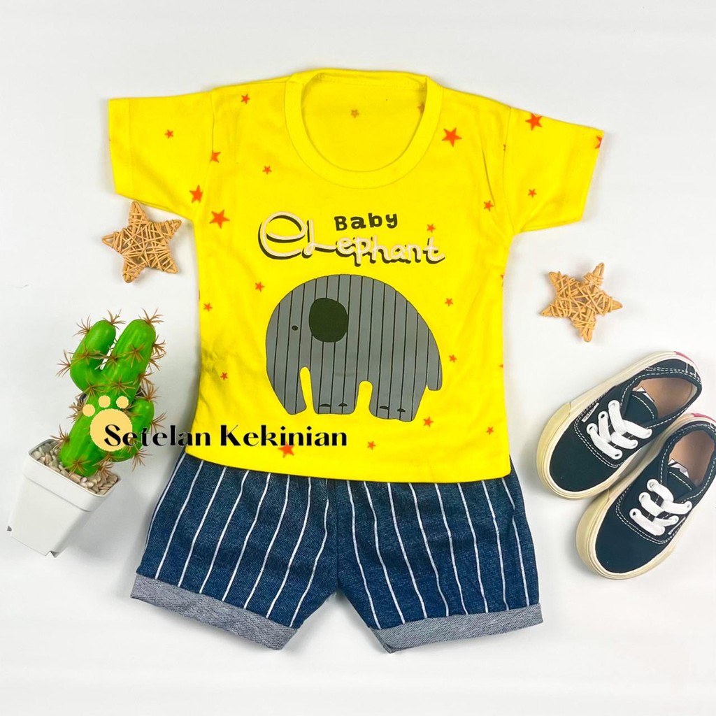 [SK] Setelan Anak Laki Laki Murah Ecer Grosir Set Baby Boy Animasi Gambar Gajah Kartun Lucu Kaos Boy
