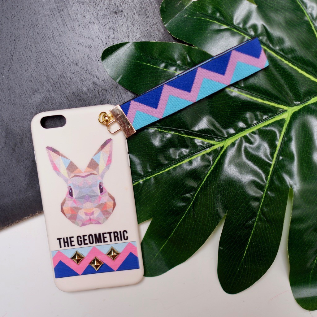 Soft Case Iphone with strap, Casing 6/6S, 6/6S Plus, 7 &amp; 7 Plus, Rubber - Geometric Rabbit