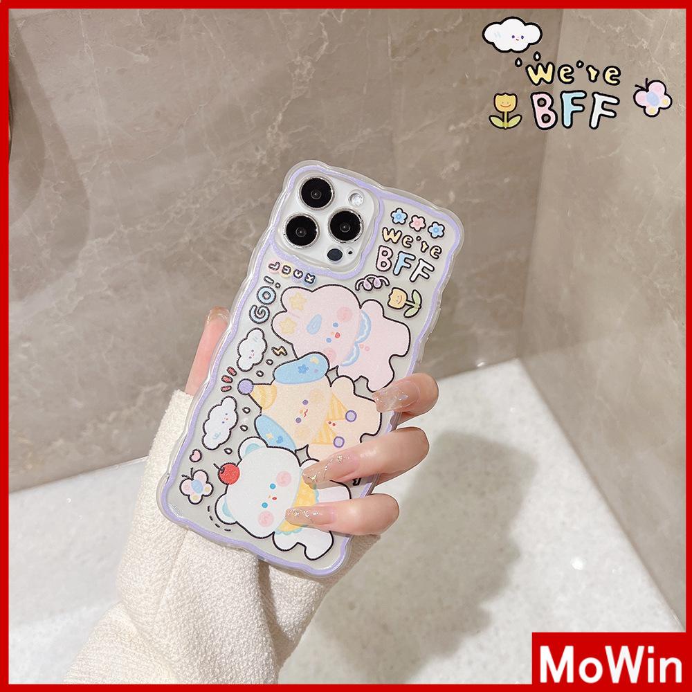 iPhone Case Silicone Soft Case Clear Case Wave Non-Slip Shockproof Camera Full Coverage Protection Purple Bear Cute For iPhone 13 Pro Max iPhone 12 Pro Max iPhone 11 iPhone 7 Plus