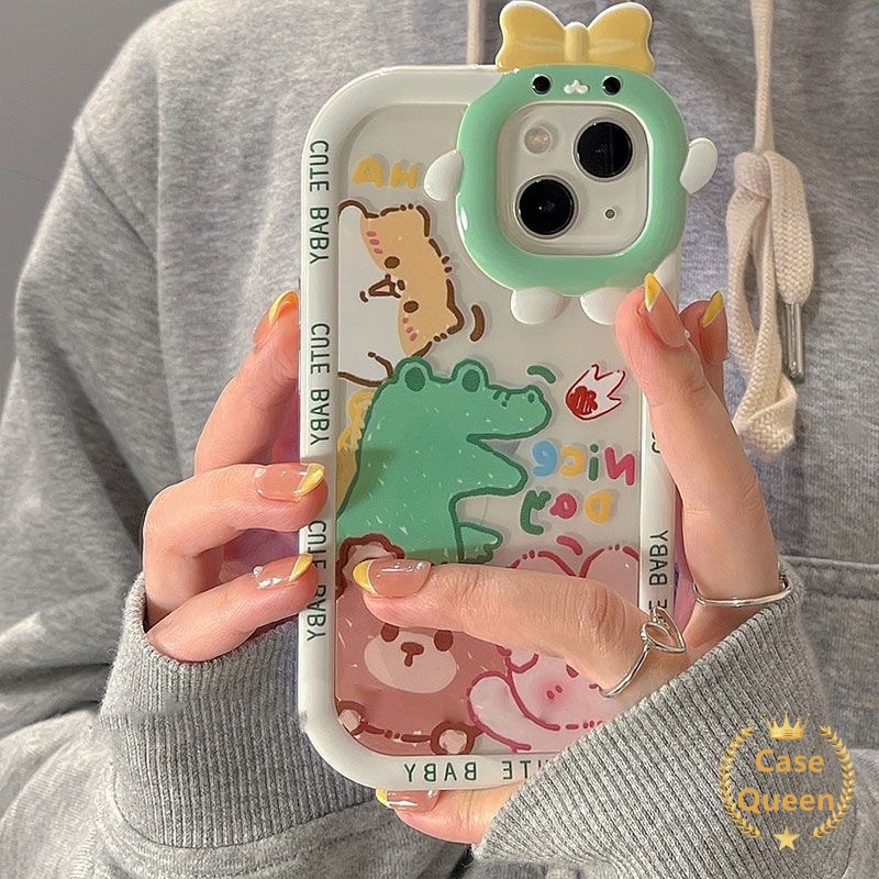 Bow-knot Little Monster Case OPPO A17 A7 A5S A12 A15 A55 A5 A5 A54 A15s A17K A31 A3S A12E A53 A74 A95 A16K A16E A52 A92 A96 A76 Reno 5F 4F A9 A57 A16 A16s Dinosaurus Kelinci Beruang Puppy