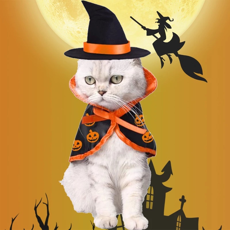 Set Topi Kostum Halloween Bentuk Labu Untuk Dekorasi Kepala Kucing Anjing Peliharaan