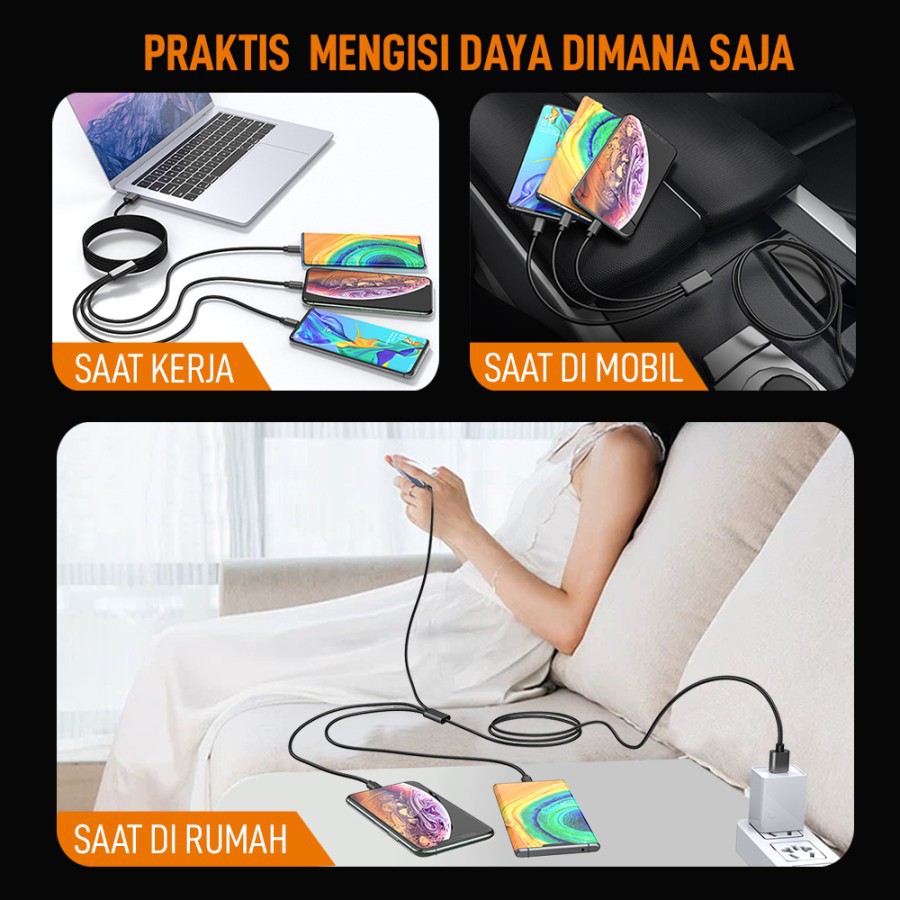 Kabel Data VEGER Cable Charger 3IN1 USB (MICRO-IPHONE-TYPE C)