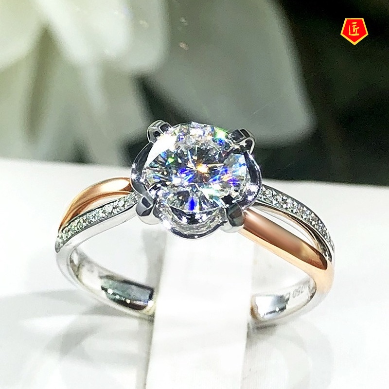 [Ready Stock]New Two-Tone Pt950 Moissanite Bud Four-Claw Ring