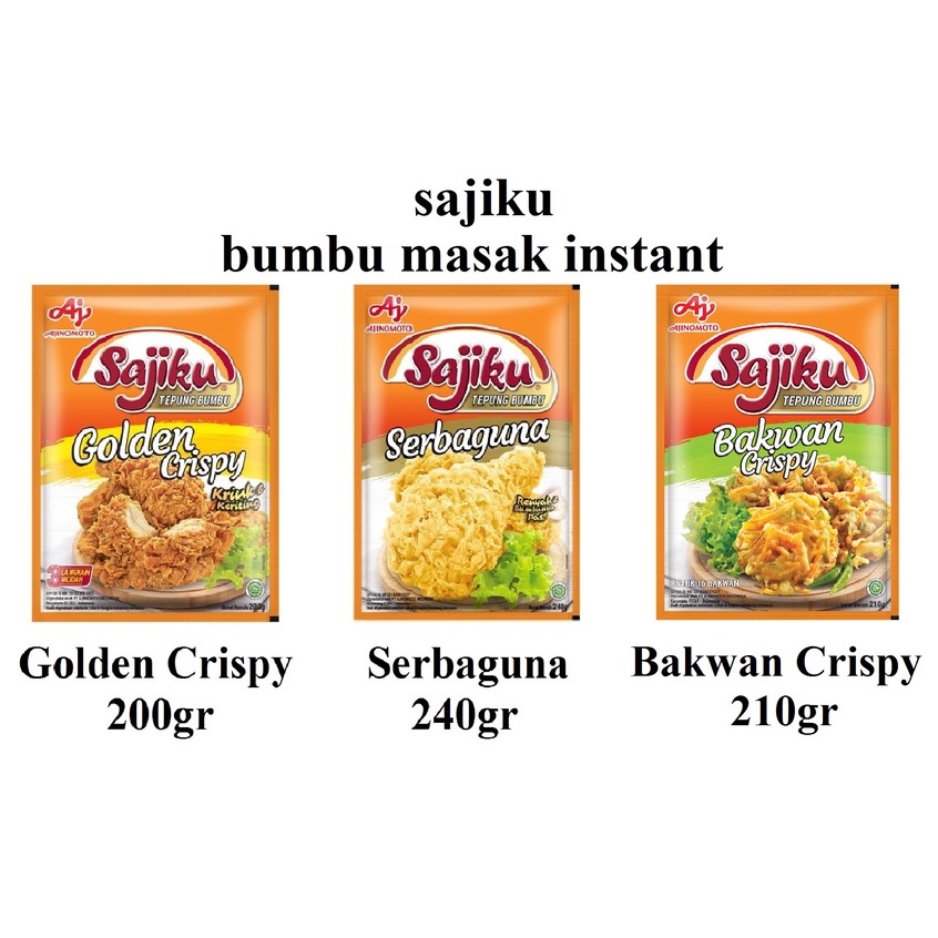 

Bumbu masak sajiku tepung serbaguna 240gr, bakwan crispydan golden crispy 200gr