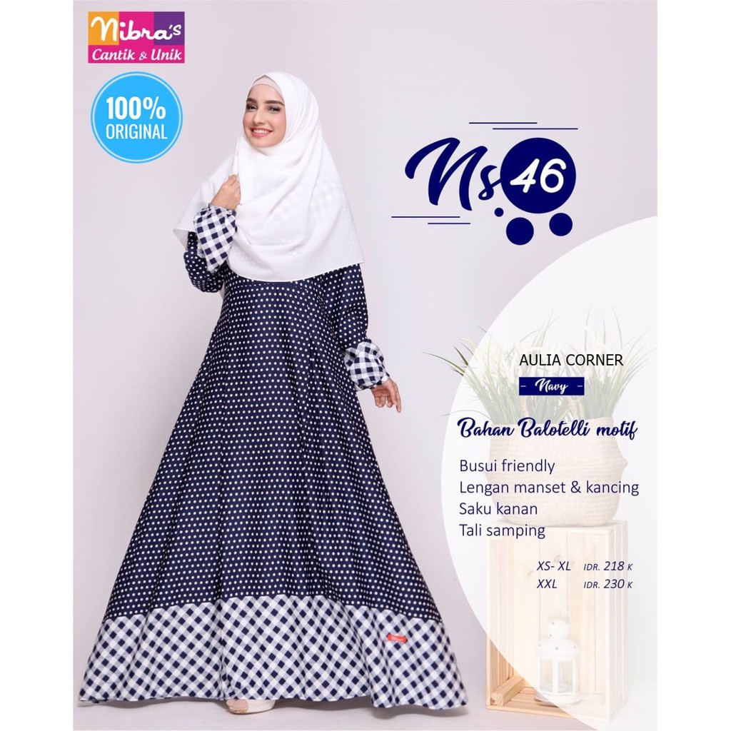 Baju Gamis Wanita Hijab Gamis Syari Nibras NS 46 Navy ORIGINAL Model Paling Baru