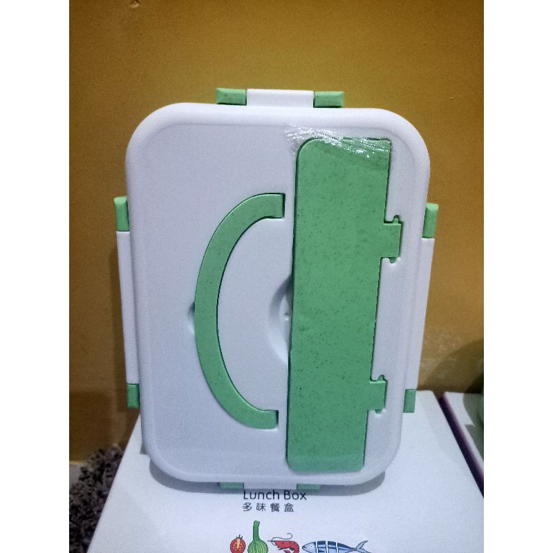 lunch box lucu 3 sekat /tempat bekal set sendok + sumpit/ tempat kotak makan siang bpa free