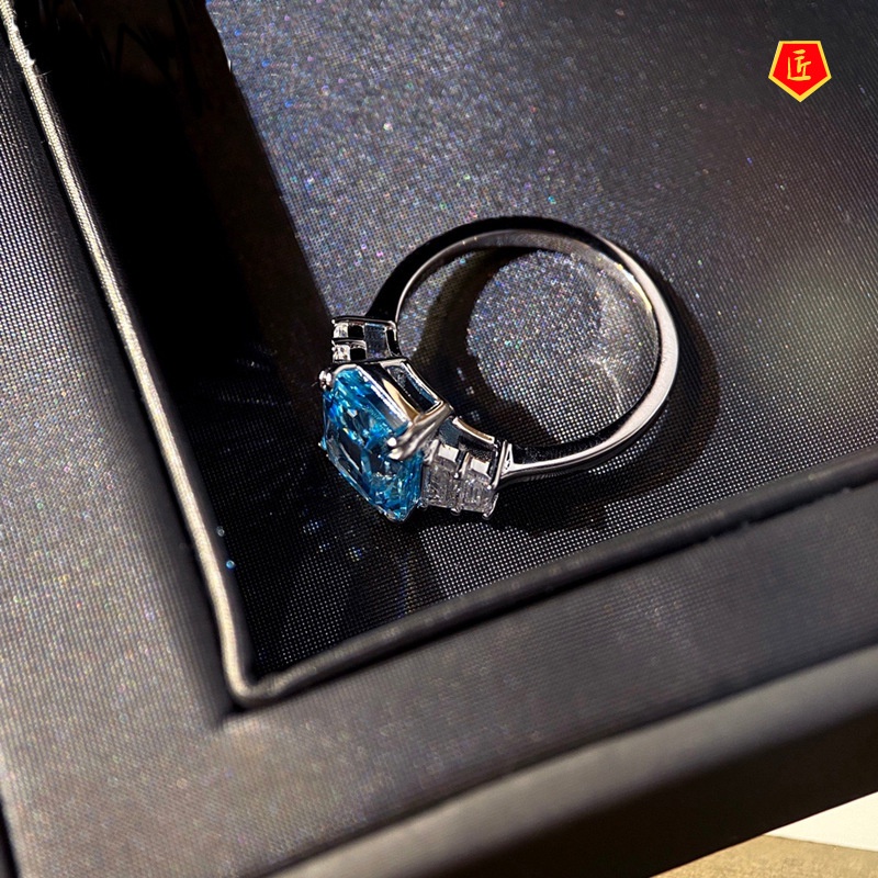 [Ready Stock]Pt950 Topaz Blue Moissanite Ring