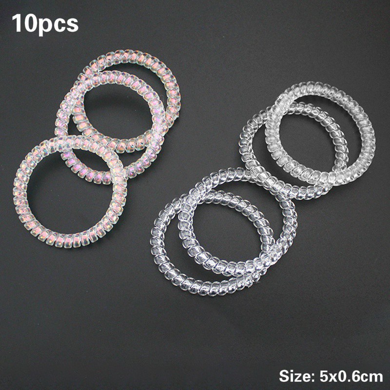 10pcs Transparent Laser Rainbow Color Telephone Line Hairpin for Women Hairline Tied Rubber Band