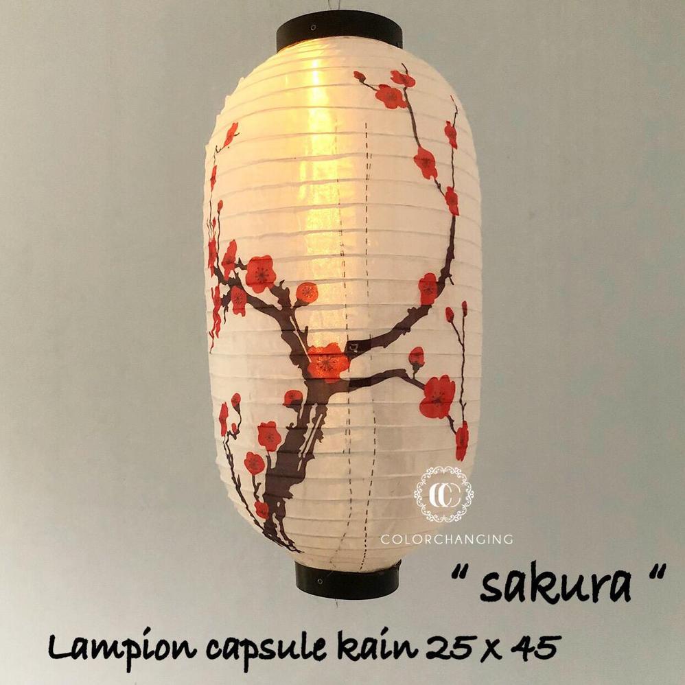 

Lampion capsule kain sablon sakura outdoor 25 x 45 cm jepang imlek