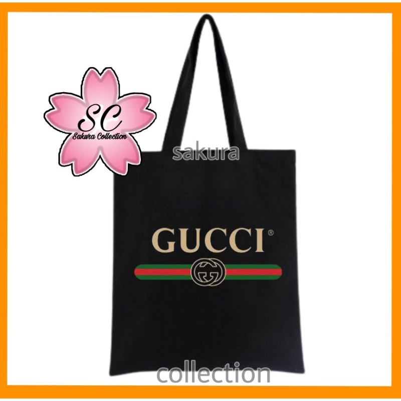 SC Totebag Brand GUCCI - TOTE BAG logo custom distro / TAS PRIA WANITA / HITAM - tote bag canvas resleting pria wanita tas sekolah / tas ngaji / tas kerja / tas belanja unisex canvas kekinian hitam/black tas jinjing / laptop fashion