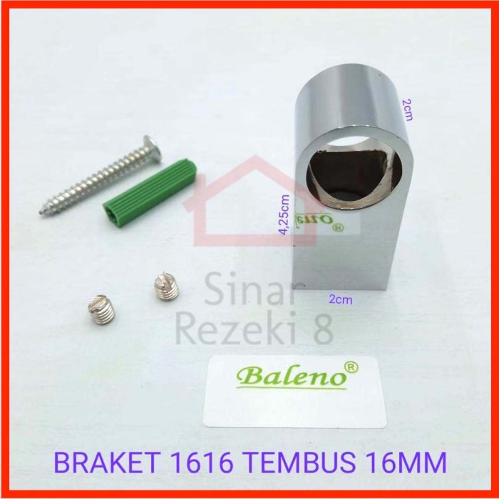 Bracket 16 mm TEMBUS 5/8" inch Tengah Topi Pipa Bulat Stainless Lemari