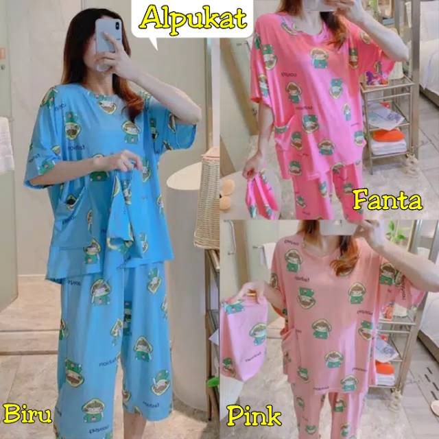 NEW Setelan Oversize 7/8  /Baju Tidur Dewasa CP /Bahan SPANDEK Import motif BIGSIZE