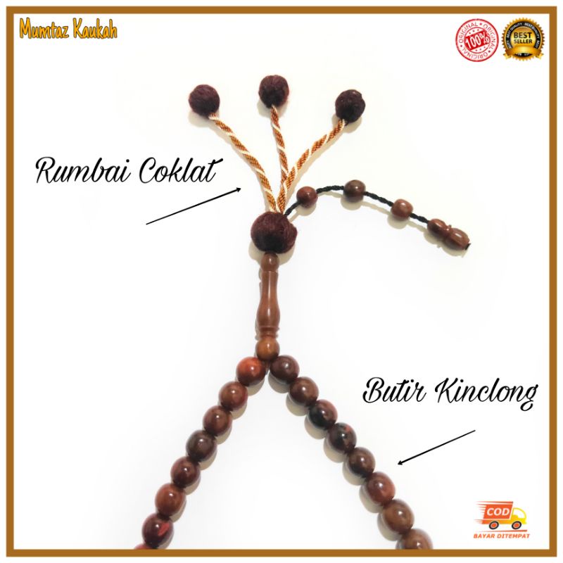 Tasbih kokka kaukah 99 butir coklat rumbai putih original kauka kaoka kaokah