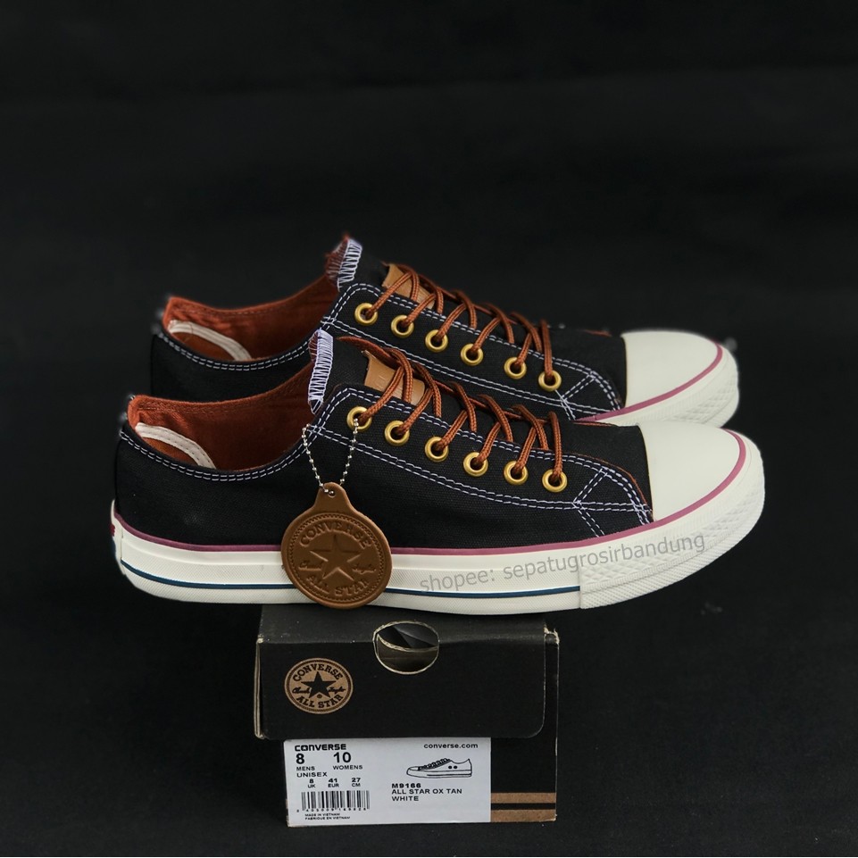 Sepatu Converse Premium Tali Tan Low Black White