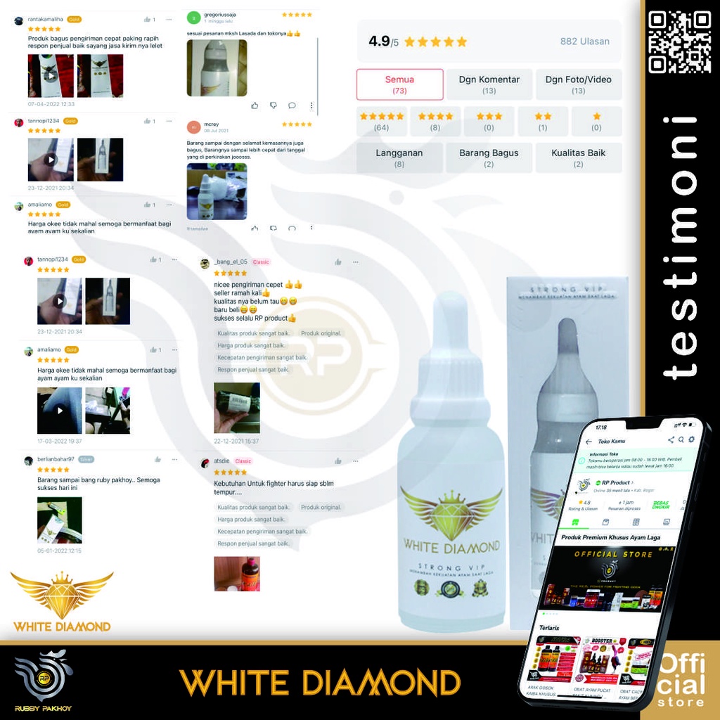 DOPPING WHITE DIAMOND VVIP PENAMBAH KEKUATAN DAN PERTAHANAN AYAM LAGA DIARENA AYAM JADI LEBIH KUAT