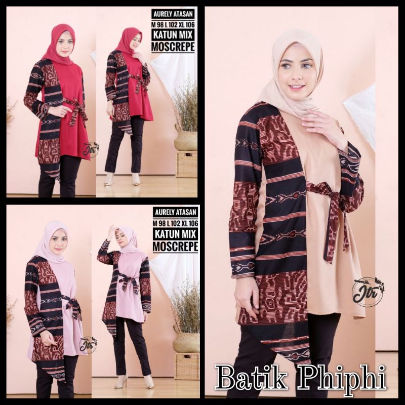Atasan Batik Wanita Modern / Blouse Batik Kombinasi Mosscrepe Size M, L, XL ( ORIGINAL )