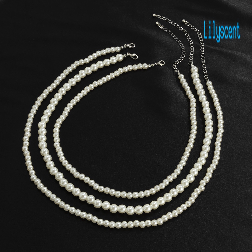 1 Set Kalung Choker Tiga Lapis Aksen Mutiara Imitasi Gaya Hip Hop Untuk Pria