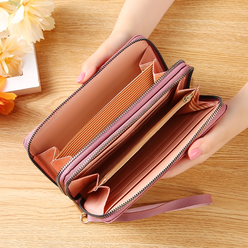 Dompet Panjang Wanita Zipper Dompet Clutch 2 Resleting Women Wallet Fashion Style Kulit PU Azgalery D56