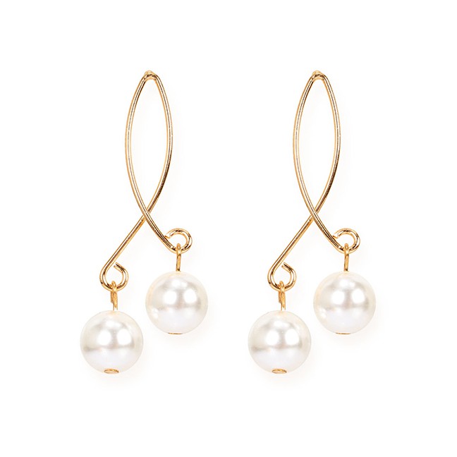 LRC Anting Tusuk Fashion Golden Pearl Cross Geometric Alloy K60436