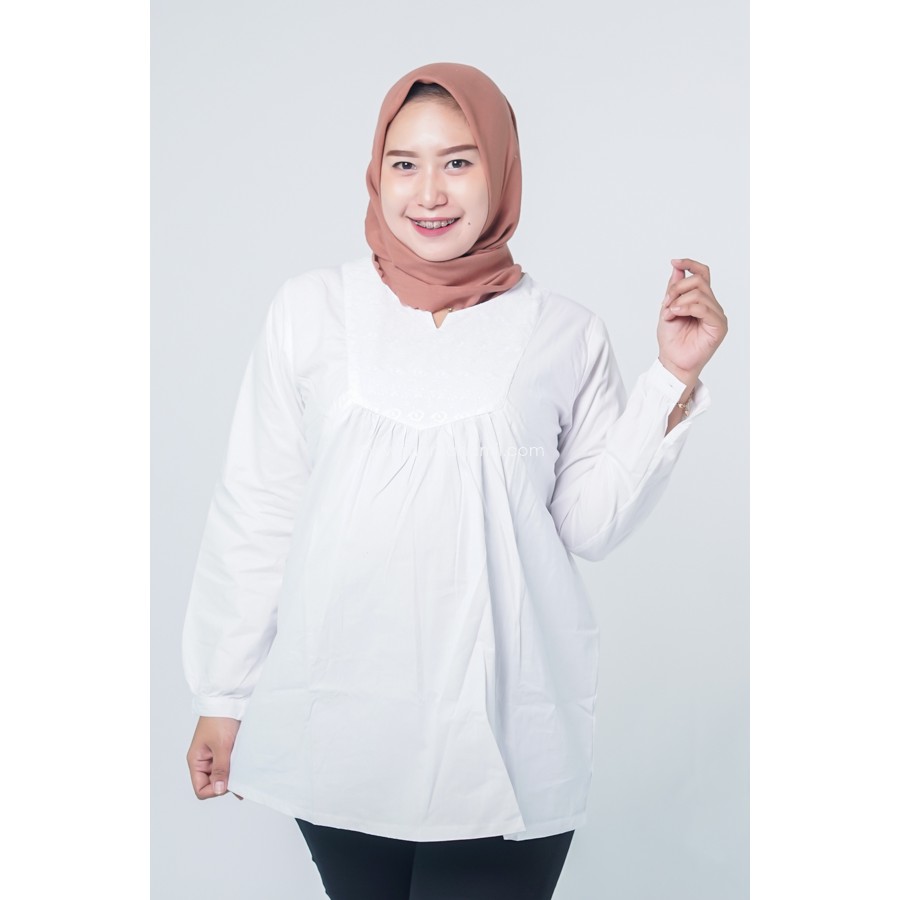 Mama Hamil  Baju  Kerja Hamil  Busui Putih  Bordir Jassinda 