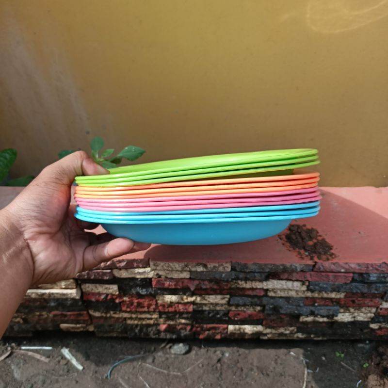 12 pcs piring makan 10' inch segi tebal plastik / piring kotak murah plastik shafana