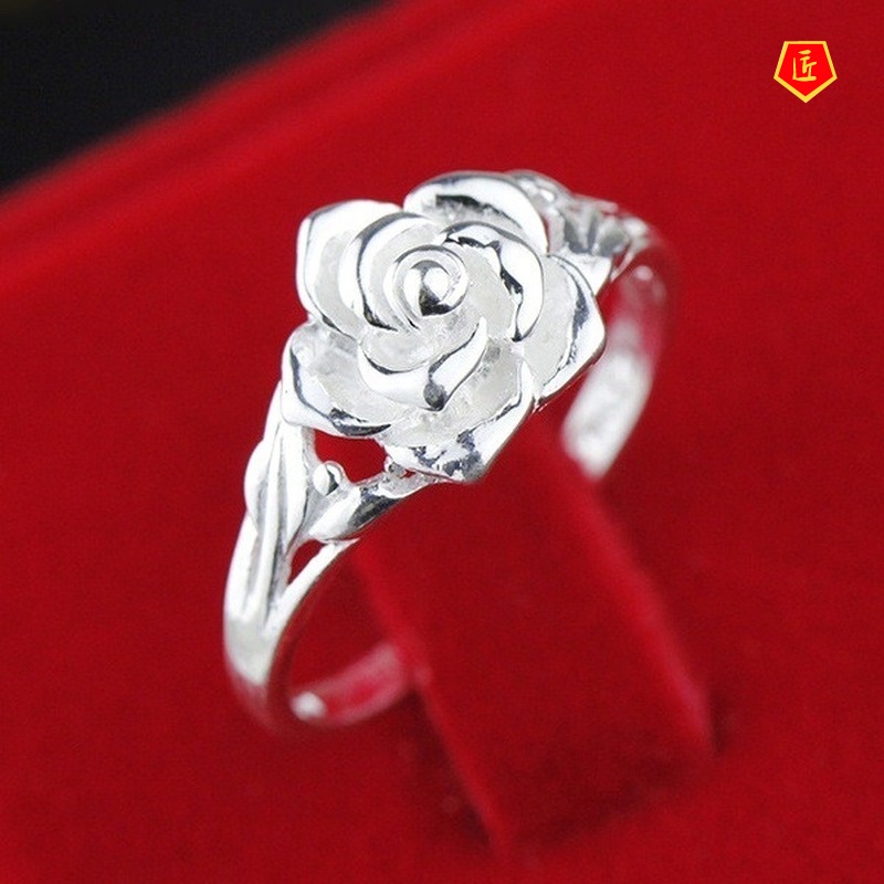 [Ready Stock]S925 Silver Rose Ring Creative Fashion