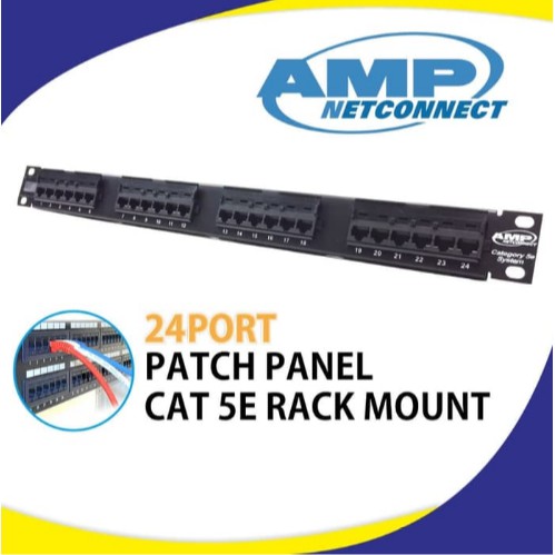 Patch Panel 24 Port RJ45 Cat 5e Rack Mount AMP Commscope