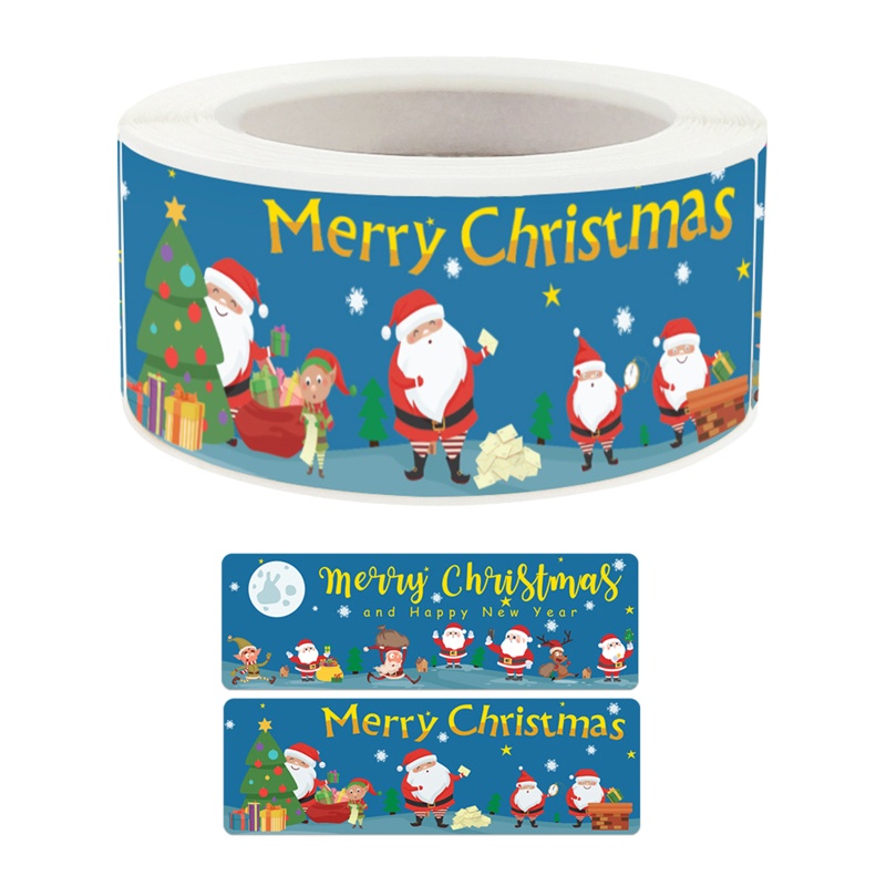 120pcs / Roll Stiker Kotak Permen Desain Merry Christmas Untuk Dekorasi