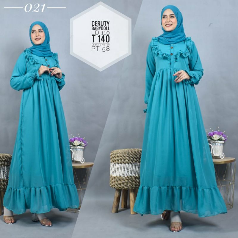 Gamis Ceruty Terbaru 2021 Murah Remaja Pesta Dewasa Kekinian Lebaran Syari Muslimah Busui Putih Tile