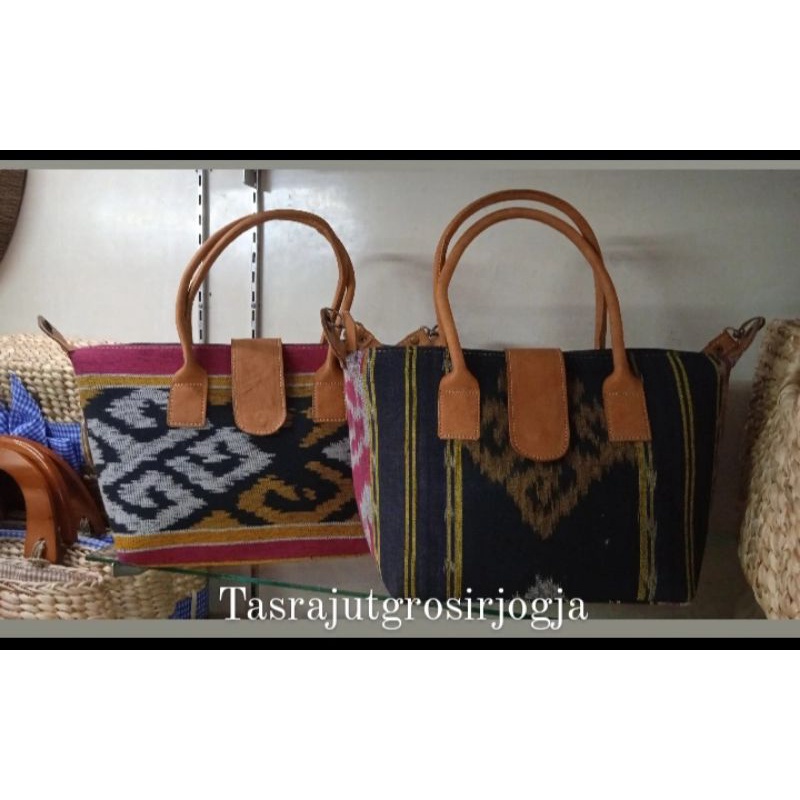 TAS KULIT LC  KOMBINASI TENUN/ TAS BATIK TENUN/ TAS KULIT WANITA/ TAS TENUN/ TAS KERJA TENUN