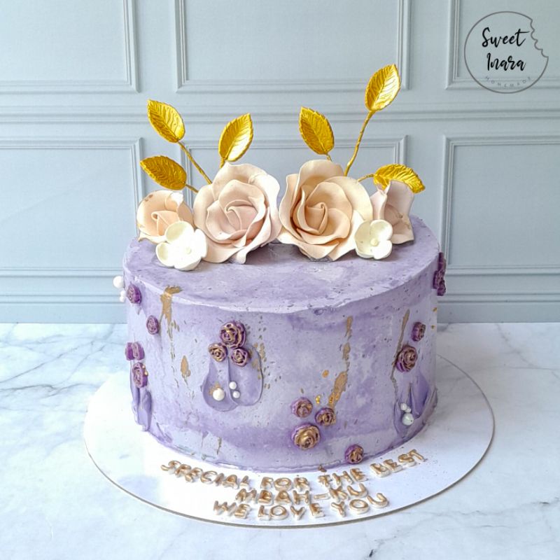 

KUE ULANG TAHUN BUNGA UNGU / PURPLE FLOWER BIRTHDAY CAKE 18CM