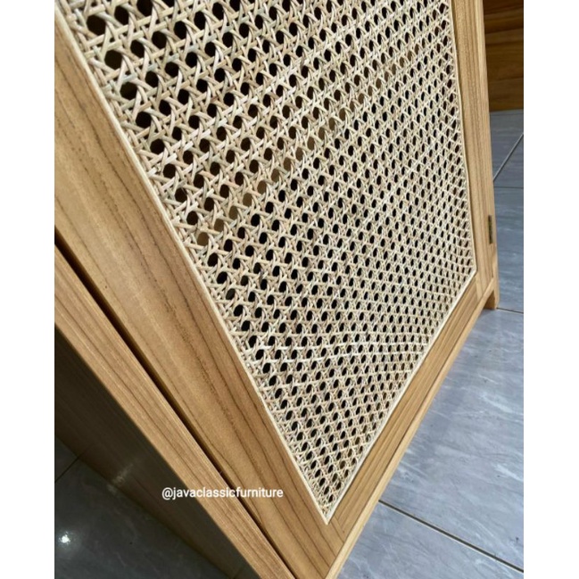 LEMARI ALMARI PAKAIAN ROTAN PINTU 1 RETRO MINIMALIS VINTAGE KABINET BAHAN KAYU JATI GRADE A FINISHING NATURAL BLEACHING BERKUALITAS EXPORT FURNITURE MEBEL JEPARA-5