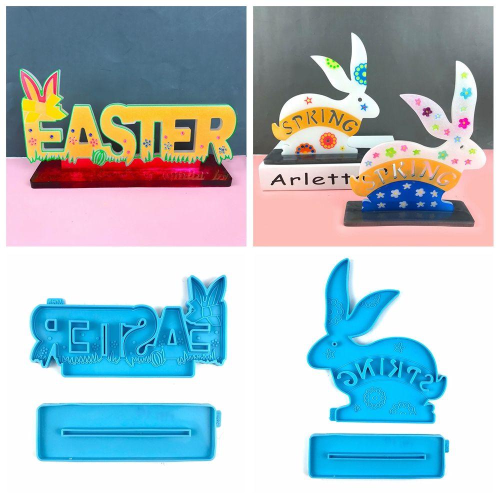 R-flower Easter Bunny Ornaments Mold Anak Hadiah Festival Perlengkapan Resin Stand Liontin Cetakan Silikon