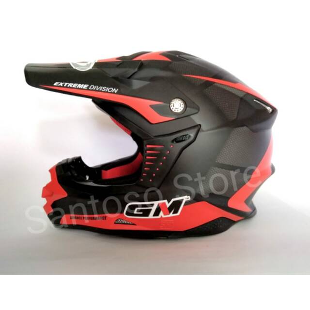 Helm Trail GM Super Cross Octar Black Red Doff Hitam Merah Dop