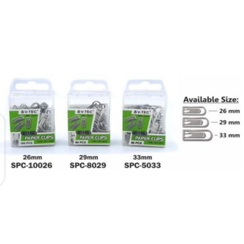 

V tec steel paper clip klip kertas baja SPC 26 29 33 mm