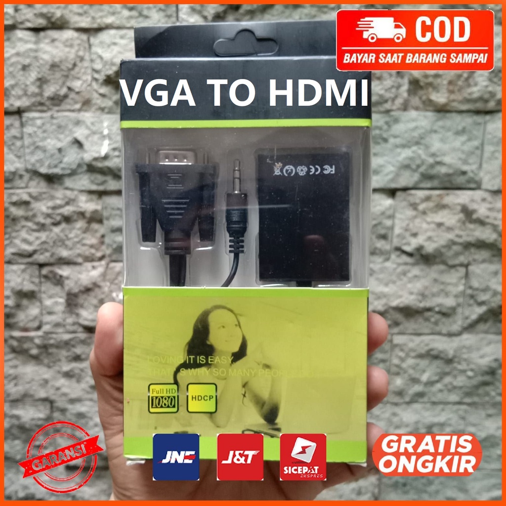 Kabel Adapter Converter VGA ke HDMI 1080P dengan Audio