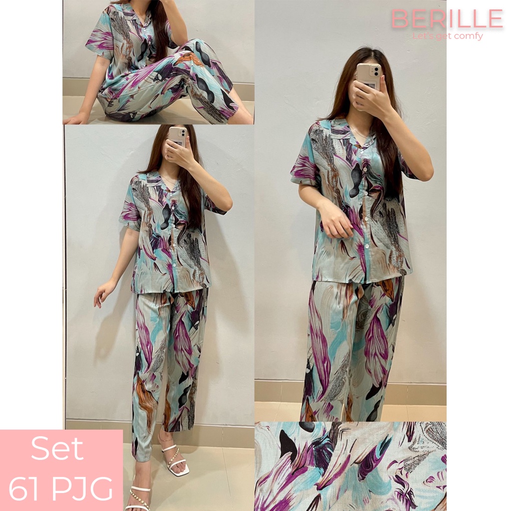 Piyama set Rayon Wanita / Setelan Piyama Wanita Motif / Piyama Rayon Viscose /  Piyama Motif Rayon Viscose Premium Termurah /Piyama Wanita Dewasa / Pajamas / Baju Tidur Wanita / Piyama setelan rayon viscose  (COD)-Set 61 PJG
