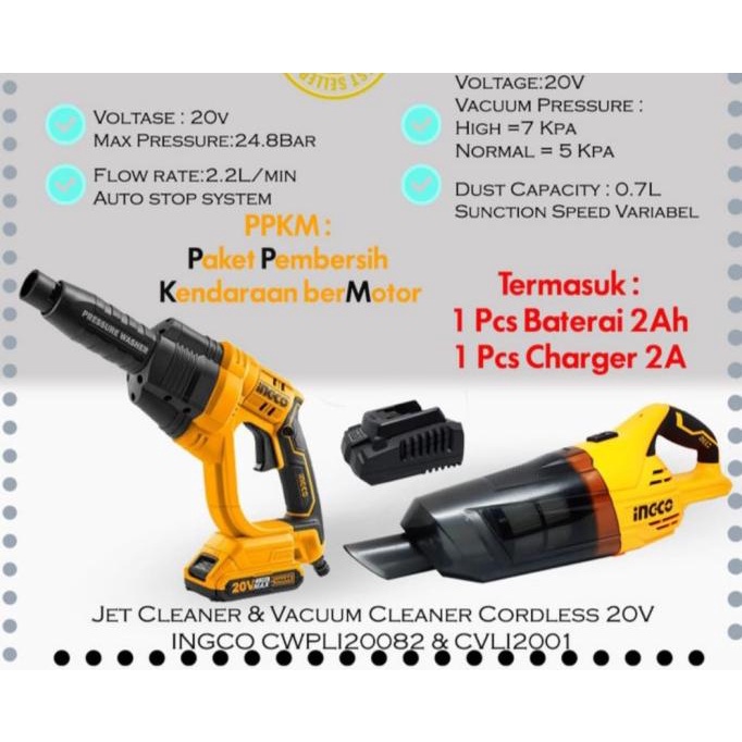 Jet Cleaner Vacuum Cleaner Cordless 20V Ingco Cpwli20082 Cvli2001 Yekaniss