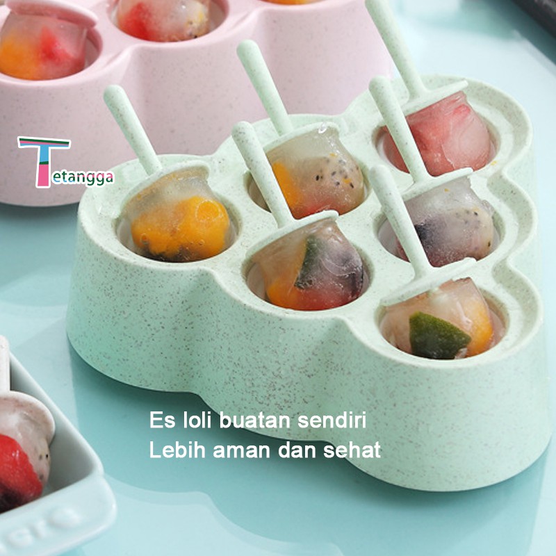 Cetakan Eskrim 6 Slot Es Loli DIY Beserta Lucu Es Batu Bulat Bola Ice Ball Maker Silicone