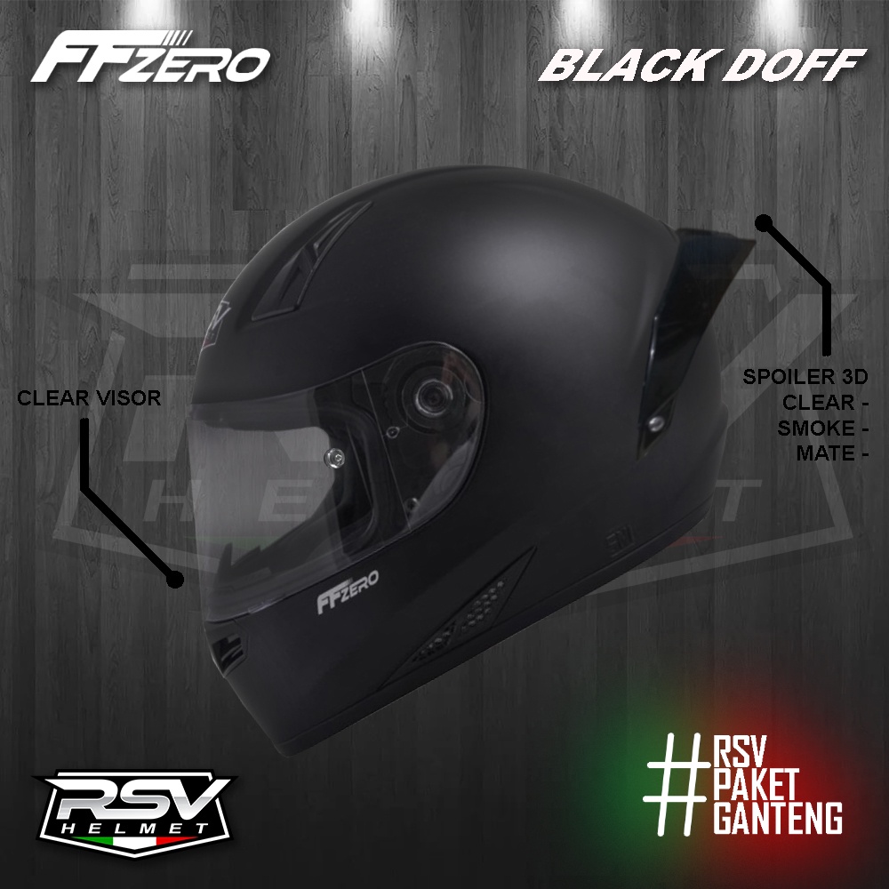 Helm Full Face - RSV FFZERO BLACK DOFF - Paket Ganteng - RSV Helmet