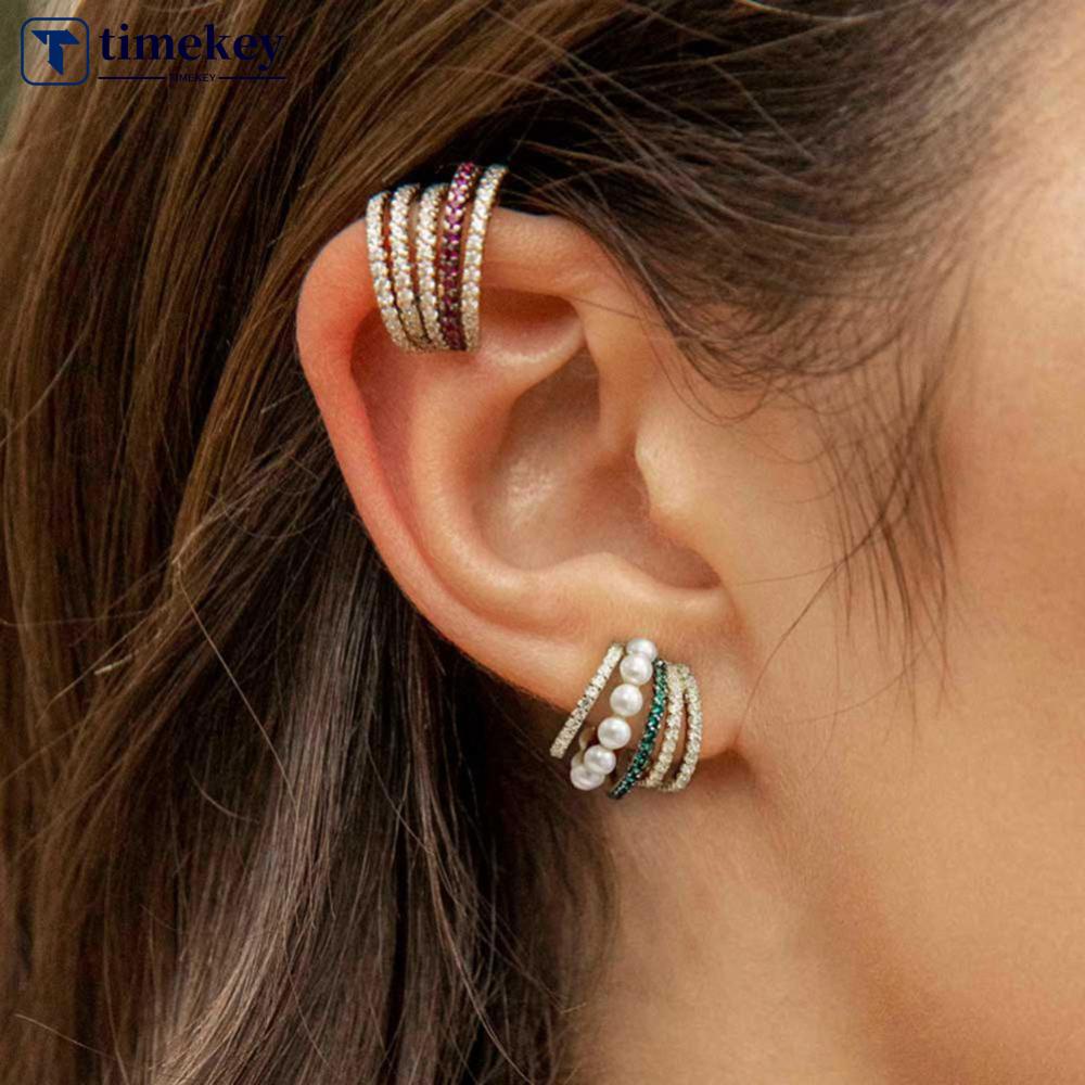 Timekey Anting Klip Multi Layer Hias Zircon Warna Warni Unik Untuk Wanita A7K1