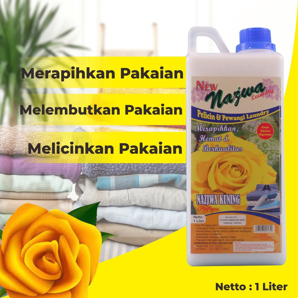 [BTL] 1LITER PELICIN SETRIKA UNTUK PAKAIAN LAUNDRY/LONDRY &PEWANGI PAKAIAN NAJWA KUNING HARUM, MURAH