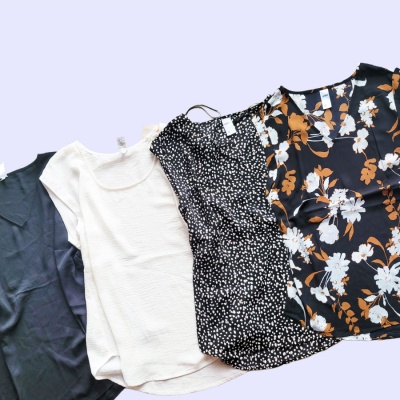 ANKO2206 CUFF TOP - HMB VNECK WIDE BLOUSE