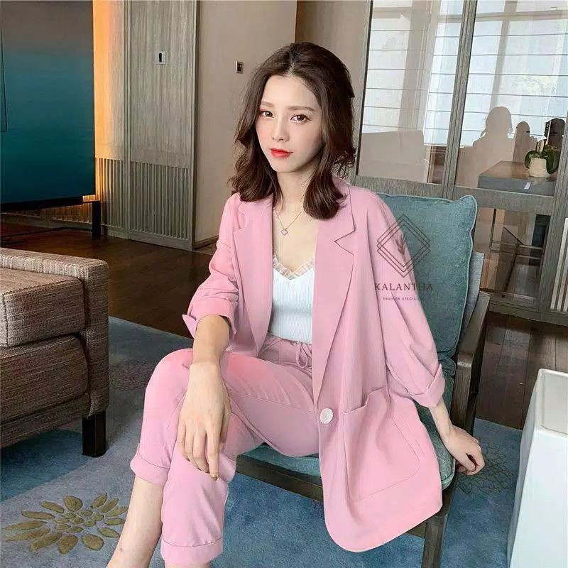 Set 2in1 lova - setelan wanita import gaya korea - one set blazer wanita terbaru - baju kerja kantor