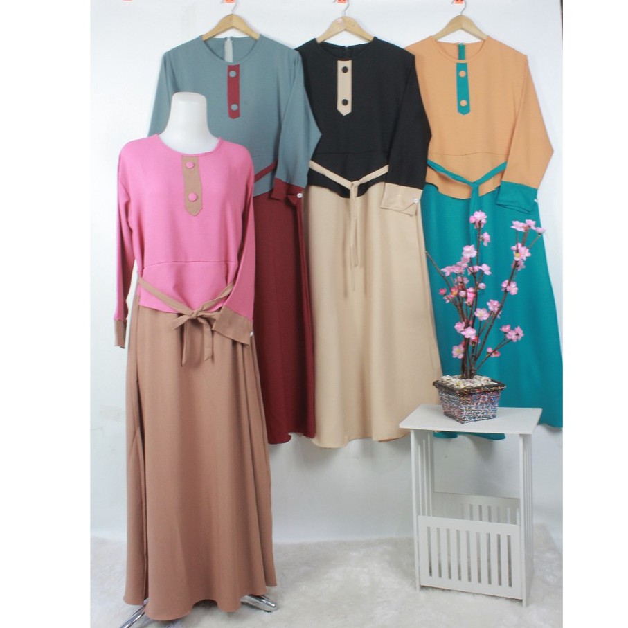 gamis wollycrepe ULFIA itycrepe kancing 2 di dada fashion muslim clothes woman casual