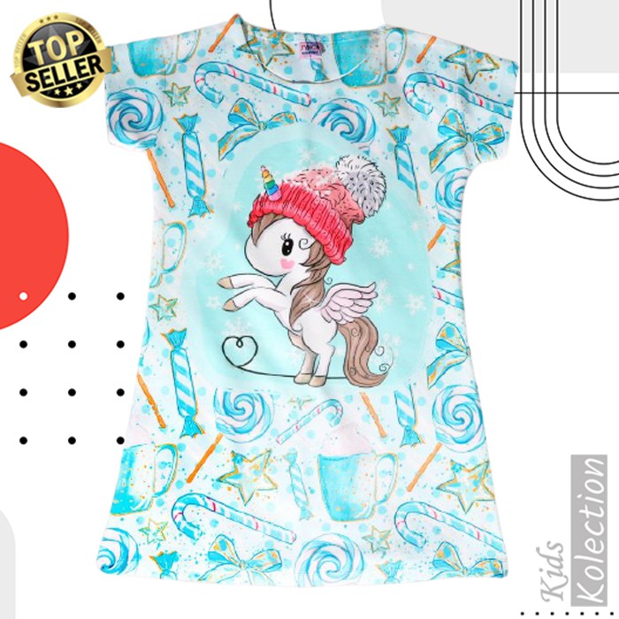 BAJU DRESS NATAL UNICORN / DASTER ANAK PEREMPUAN/CEWEK IMPORT UMUR 2 SAMPAI 7 TAHUN